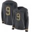 Nike Detroit Lions #9 Matthew Stafford Anthracite Salute to Service Womens Stitched NFL Limited Therma Long Sleeve Jersey