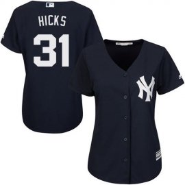 New York Yankees #31 Aaron Hicks Navy Blue Alternate Womens Stitched MLB Jersey