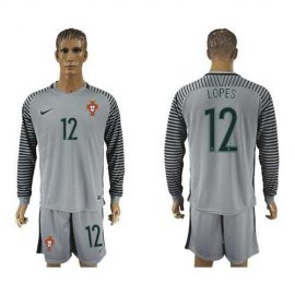 Portugal #12 Lopes Grey Goalkeeper Long Sleeves Soccer Country Jersey