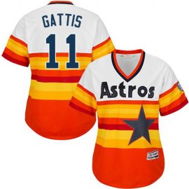 Houston Astros #11 Evan Gattis White/Orange Alternate Cooperstown Womens Stitched MLB Jersey