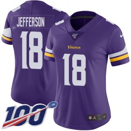Nike Minnesota Vikings #18 Justin Jefferson Purple Team Color Womens Stitched NFL 100th Season Vapor Untouchable Limited Jersey