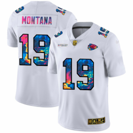 Kansas City Chiefs #19 Joe Montana Mens White Nike Multi-Color 2020 NFL Crucial Catch Limited NFL Jersey