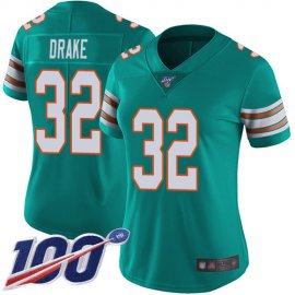 Nike Miami Dolphins #32 Kenyan Drake Aqua Green Alternate Womens Stitched NFL 100th Season Vapor Limited Jersey