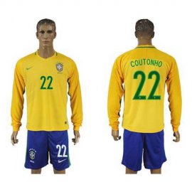Brazil #22 Coutonho Home Long Sleeves Soccer Country Jersey