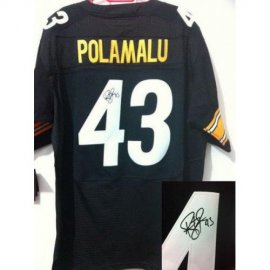 Nike Pittsburgh Steelers #43 Troy Polamalu Black Team Color Mens Stitched NFL Elite Autographed Jersey