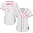 Cleveland Indians #41 Carlos Santana White/Pink Fashion Womens Stitched MLB Jersey