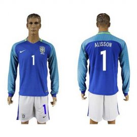 Brazil #1 Alisson Away Long Sleeves Soccer Country Jersey