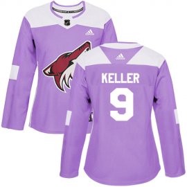 Adidas Arizona Coyotes #9 Clayton Keller Purple Authentic Fights Cancer Womens Stitched NHL Jersey