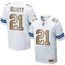 Nike Dallas Cowboys #21 Ezekiel Elliott White Mens Stitched NFL Elite Gold Jersey