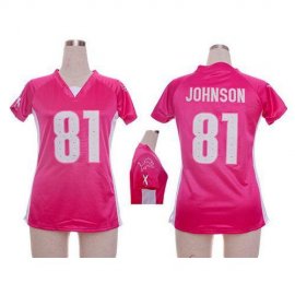 Nike Detroit Lions #81 Calvin Johnson Pink Draft Him Name & Number Top Womens Stitched NFL Elite Jersey