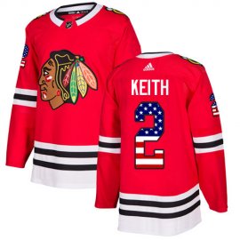 Adidas Chicago Blackhawks #2 Duncan Keith Red Home Authentic USA Flag Stitched NHL Jersey