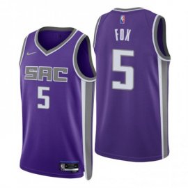 Nike Sacramento Kings #5 DeAaron Fox Purple Mens 2021-22 NBA 75th Anniversary Diamond Swingman Jersey – Icon Edition Mens