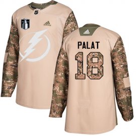 Adidas Tampa Bay Lightning #18 Ondrej Palat Camo Authentic 2022 Stanley Cup Final Patch Veterans Day Stitched NHL Jersey Mens