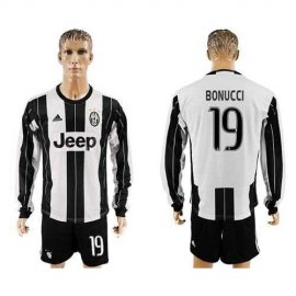 Juventus #19 Bonucci Home Long Sleeves Soccer Club Jersey