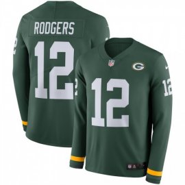 Mens Green Bay Packers #12 Aaron Rodgers Green Team Color Mens Stitched NFL Limited Therma Long Sleeve Jersey
