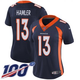 Nike Denver Broncos #13 KJ Hamler Navy Blue Alternate Womens Stitched NFL 100th Season Vapor Untouchable Limited Jersey