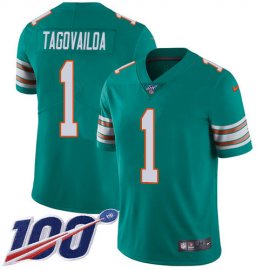Nike Miami Dolphins #1 Tua Tagovailoa Aqua Green Alternate Mens Stitched NFL 100th Season Vapor Untouchable Limited Jersey
