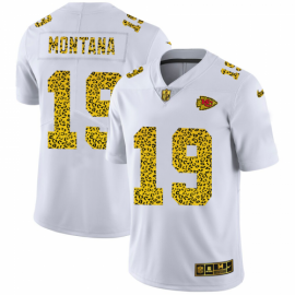 Kansas City Chiefs #19 Joe Montana Mens Nike Flocked Leopard Print Vapor Limited NFL Jersey White