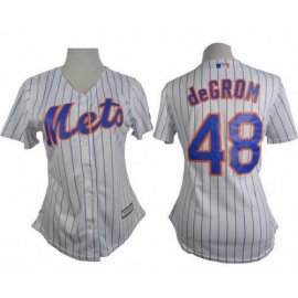 New York Mets #48 Jacob deGrom White(Blue Strip) Womens Home Stitched MLB Jersey