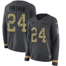 Nike Atlanta Falcons #24 Devonta Freeman Anthracite Salute to Service Womens Stitched NFL Limited Therma Long Sleeve Jersey