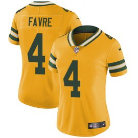 Nike Green Bay Packers #4 Brett Favre Yellow Womens Stitched NFL Limited Rush Jersey