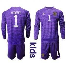 Russia #1 Akinfeev Purple Goalkeeper Long Sleeves Kid Soccer Country Jersey