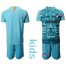Atletico Madrid Blank Blue Goalkeeper Kid Soccer Club Jersey