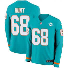 Nike Miami Dolphins #68 Robert Hunt Aqua Green Team Color Mens Stitched NFL Limited Therma Long Sleeve Jersey