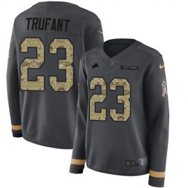 Nike Detroit Lions #23 Desmond Trufant Anthracite Salute to Service Womens Stitched NFL Limited Therma Long Sleeve Jersey