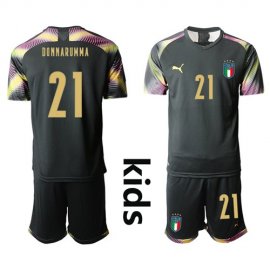 Italy #21 Donnarumma Black Goalkeeper Kid Soccer Country Jersey