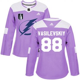 Adidas Tampa Bay Lightning #88 Andrei Vasilevskiy Purple Authentic 2022 Stanley Cup Final Patch Womens Fights Cancer Stitched NHL Jersey Womens