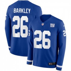 Mens New York Giants #26 Saquon Barkley Royal Blue Team Color Mens Stitched NFL Limited Therma Long Sleeve Jersey