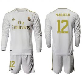 Real Madrid #12 Marcelo White Home Long Sleeves Soccer Club Jersey