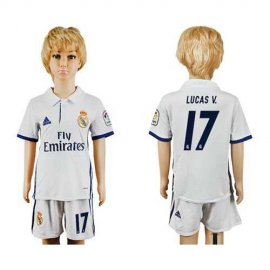 Real Madrid #17 Lucas V. White Home Kid Soccer Club Jersey