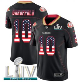 Nike San Francisco 49ers #10 Jimmy Garoppolo Black Super Bowl LIV 2020 Mens Stitched NFL Limited Rush USA Flag Jersey