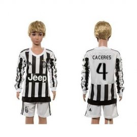 Juventus #4 Caceres Home Long Sleeves Kid Soccer Club Jersey