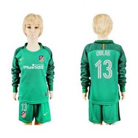 Atletico Madrid #13 Oblak Green Long Sleeves Kid Soccer Club Jersey