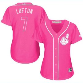 Cleveland Indians #7 Kenny Lofton Pink Fashion Womens Stitched MLB Jersey