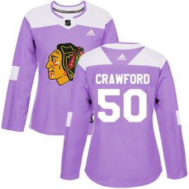 Adidas Chicago Blackhawks #50 Corey Crawford Purple Authentic Fights Cancer Womens Stitched NHL Jersey