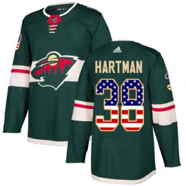 Adidas Minnesota Wild #38 Ryan Hartman Green Home Authentic USA Flag Stitched NHL Jersey
