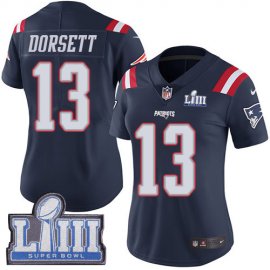Nike New England Patriots #13 Phillip Dorsett Navy Blue Super Bowl LIII Bound Womens Stitched NFL Limited Rush Jersey