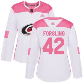 Adidas Carolina Hurricanes #42 Gustav Forsling White/Pink Authentic Fashion Womens Stitched NHL Jersey