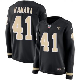 Nike New Orleans Saints #41 Alvin Kamara Black Team Color Womens Stitched NFL Limited Therma Long Sleeve Jersey