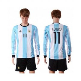 Argentina #11 Aguero Home Long Sleeves Soccer Country Jersey