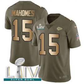 Nike Kansas City Chiefs #15 Patrick Mahomes Olive/Gold Super Bowl LIV 2020 Youth Stitched NFL Limited 2017 Salute To Service Jersey