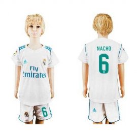 Real Madrid #6 Nacho White Home Kid Soccer Club Jersey
