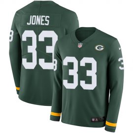 Nike Green Bay Packers #33 Aaron Jones Green Team Color Mens Stitched NFL Limited Therma Long Sleeve Jersey