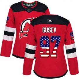 Adidas New Jersey Devils #97 Nikita Gusev Red Home Authentic USA Flag Womens Stitched NHL Jersey