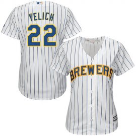 Milwaukee Brewers #22 Christian Yelich White Strip Home Womens Stitched MLB Jersey