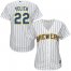 Milwaukee Brewers #22 Christian Yelich White Strip Home Womens Stitched MLB Jersey